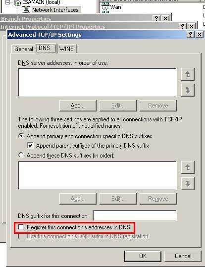 Uncheck the “Register this connection’s addresses in DNS”